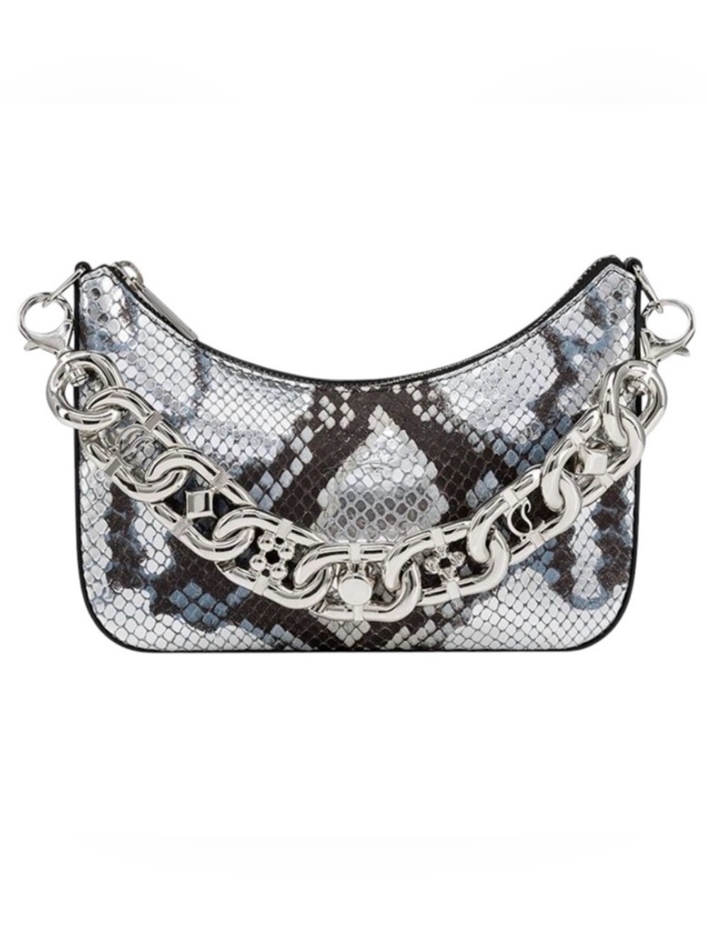 Christian Louboutin Silver and Black Python-Print Mini Shoulder Bag with Chain
